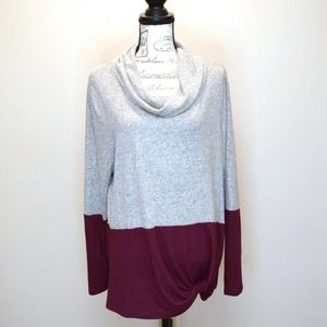 Maurices 24/7 Knot Hem Tee Shirt Cowl Neck Berry Colorblock Womens Plus Sz 1X